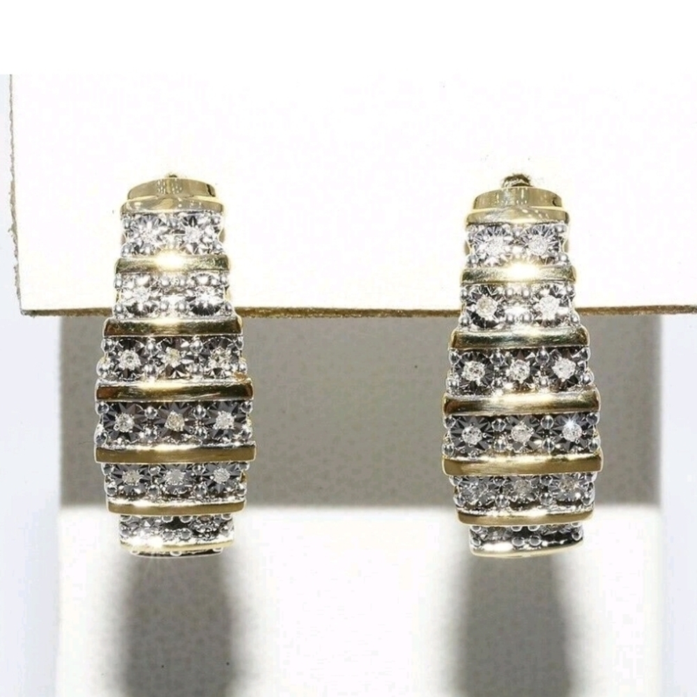 17 CT NATURAL ROUND CUT DIAMONDS & HORIZONTAL BAR J-HOOP 925 EARRINGS